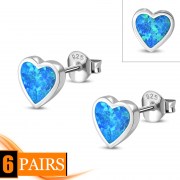 Synthetic Opal Heart Stud Silver Earrings, e315